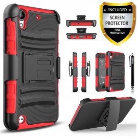 HTC Desire 530 Case, Dual Layers [Combo Holster] Case And Built-In Kickstand Bundled with [Premium Screen Protector] Hybird Shockproof And Circlemalls Stylus Pen (Red)